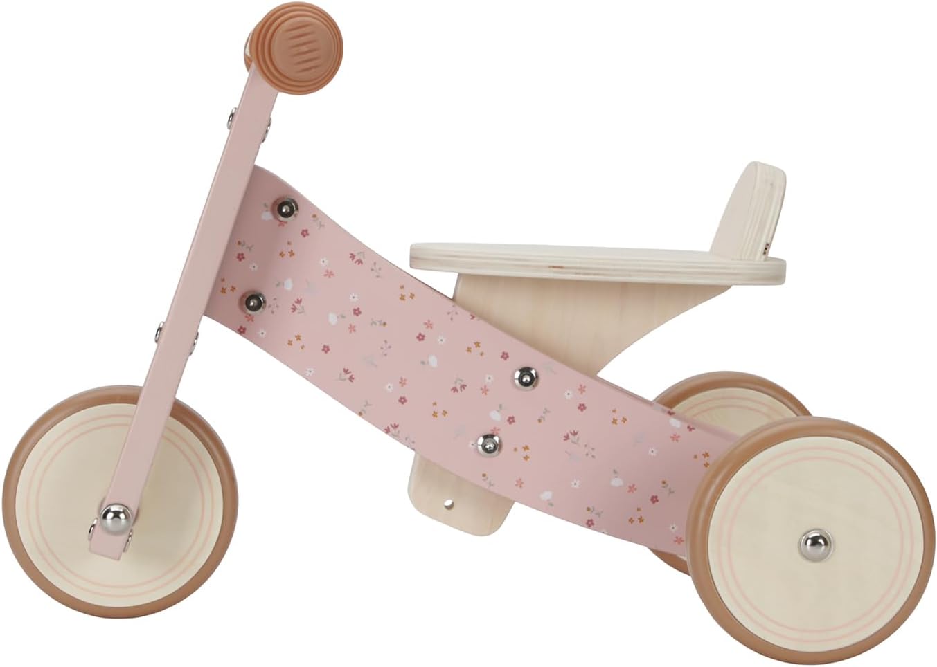 Little Dutch Triciclo de madera rosa con flores - Imagen 2