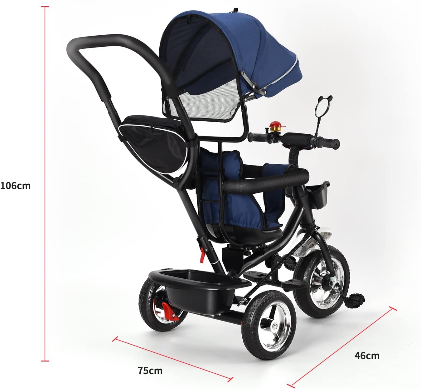 Triciclo Niños Escalable con Parasol Plegable - Imagen 7