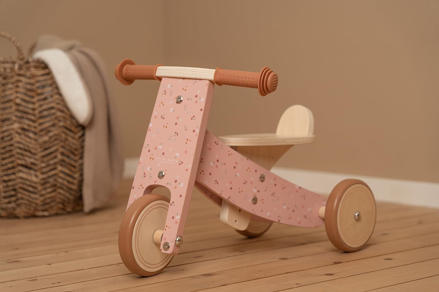 Little Dutch Triciclo de madera rosa con flores - Imagen 6