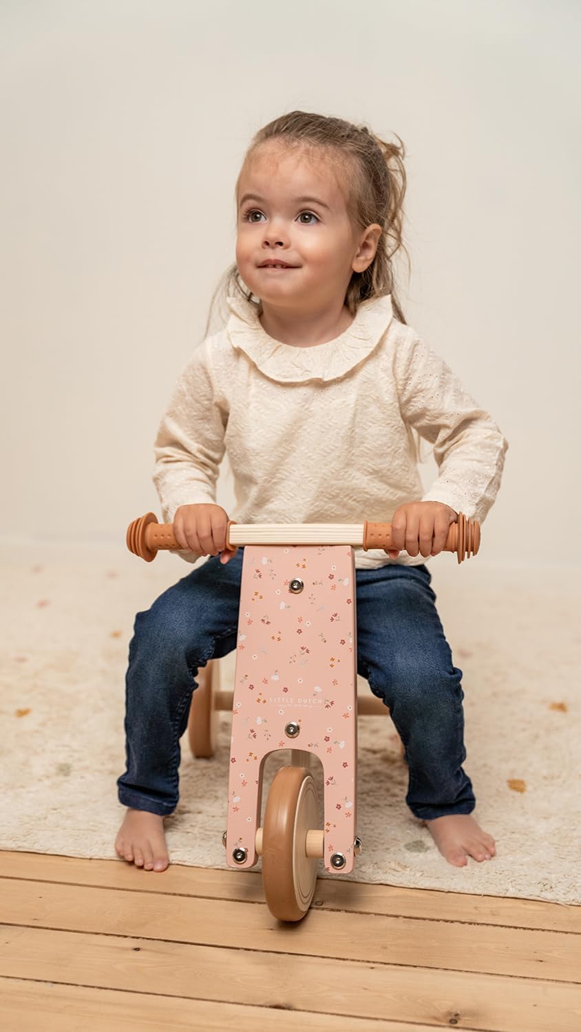 Little Dutch Triciclo de madera rosa con flores - Imagen 5