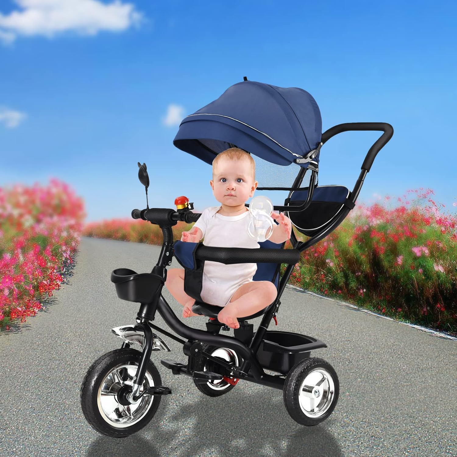 Triciclo Niños Escalable con Parasol Plegable