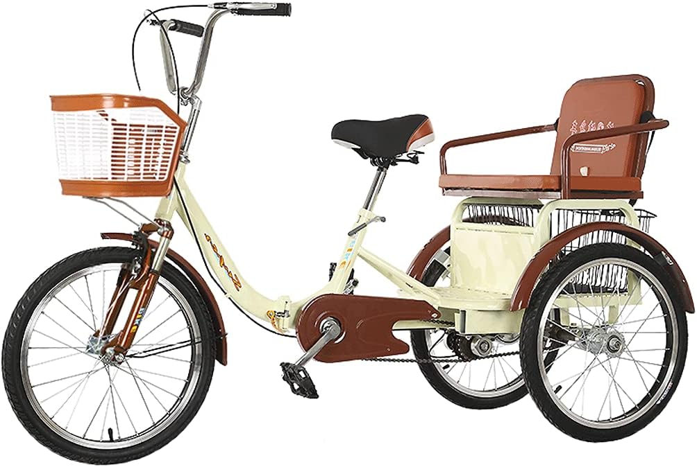 Triciclo plegable para adultos con cesta de compras