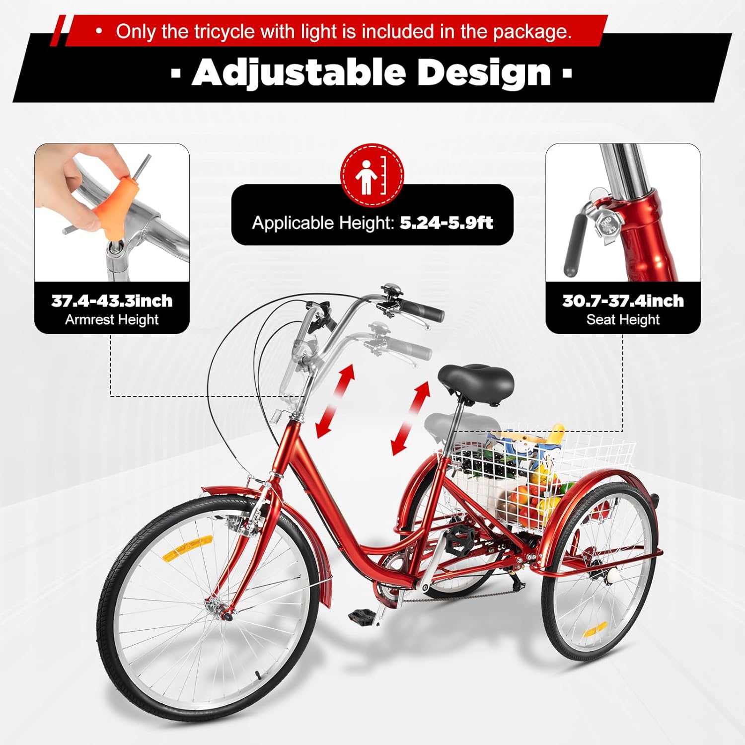JJsdwin triciclo de 24 pulgadas con 6 velocidades - Imagen 5