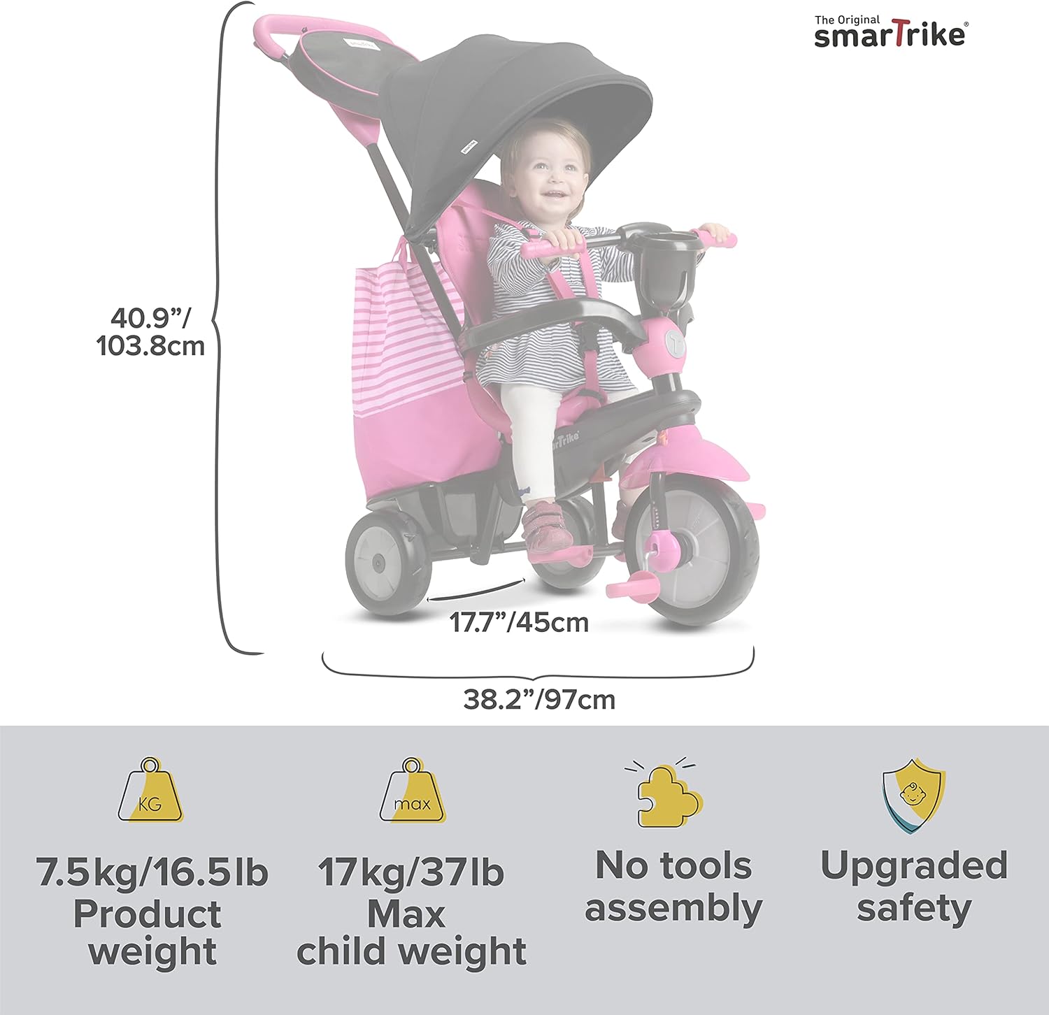 smarTrike Triciclo 4 en 1 Rosa para Niños - Imagen 3