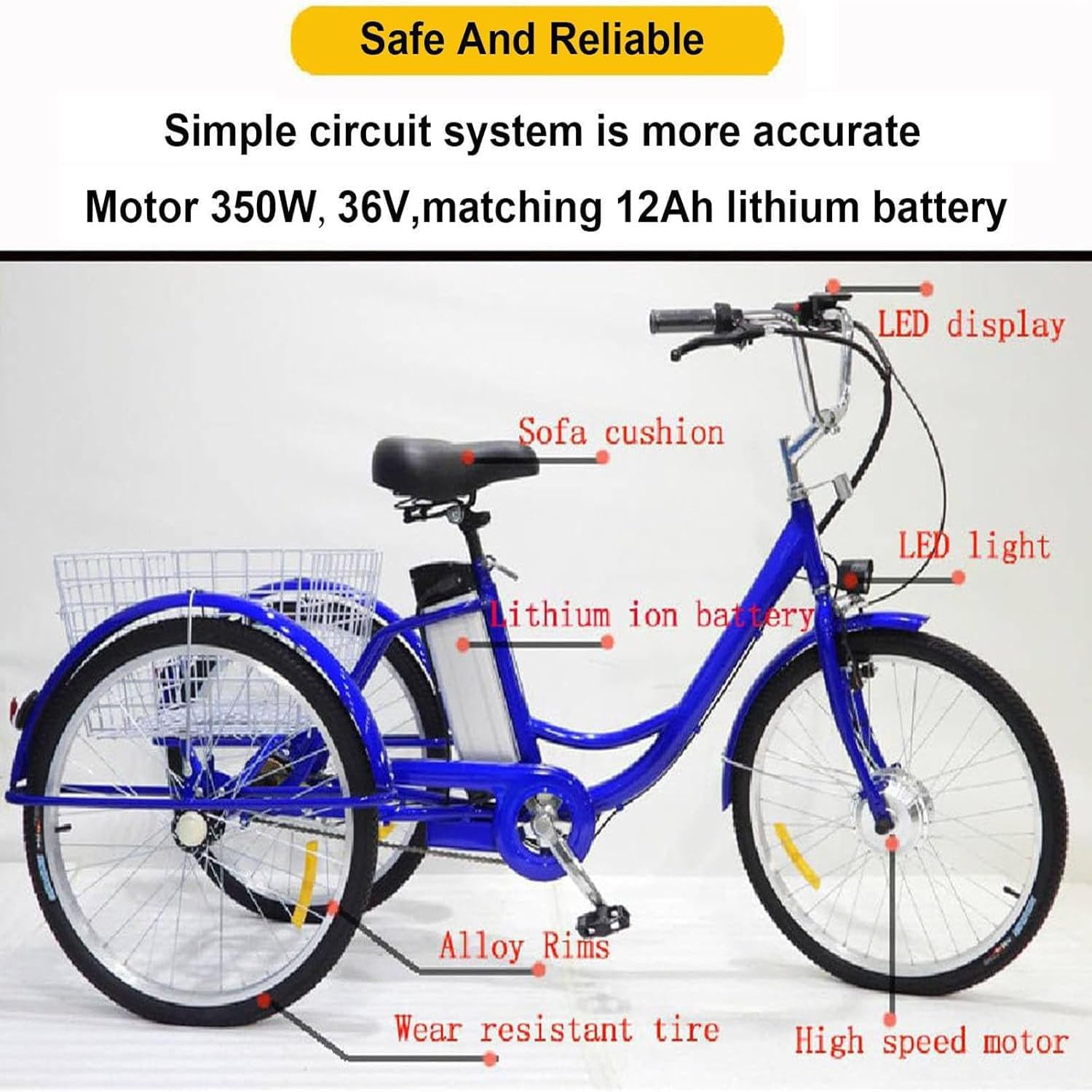 Triciclo Eléctrico 24" para Adultos con 3 Modos de Conducción - Imagen 2