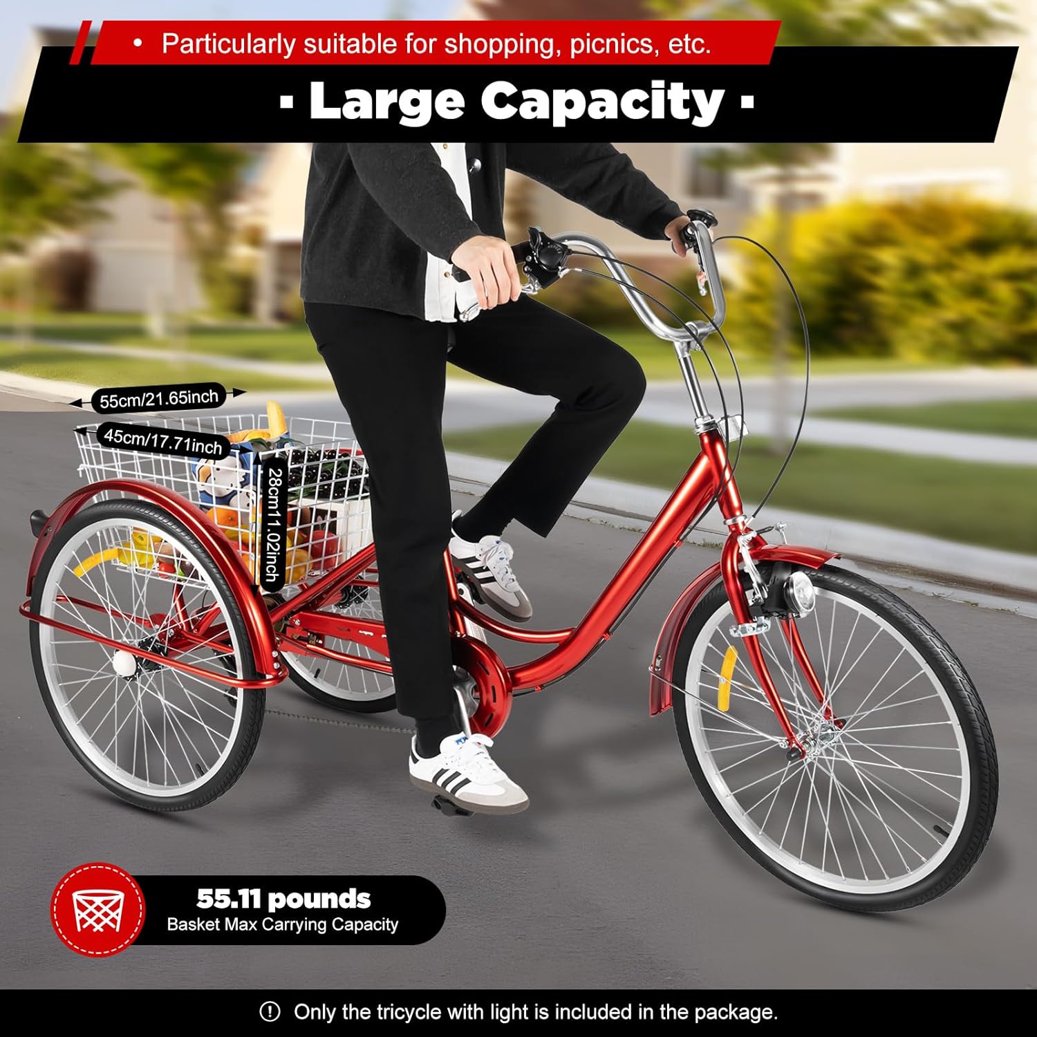 Triciclo para adultos de 6 velocidades color rojo - Imagen 7