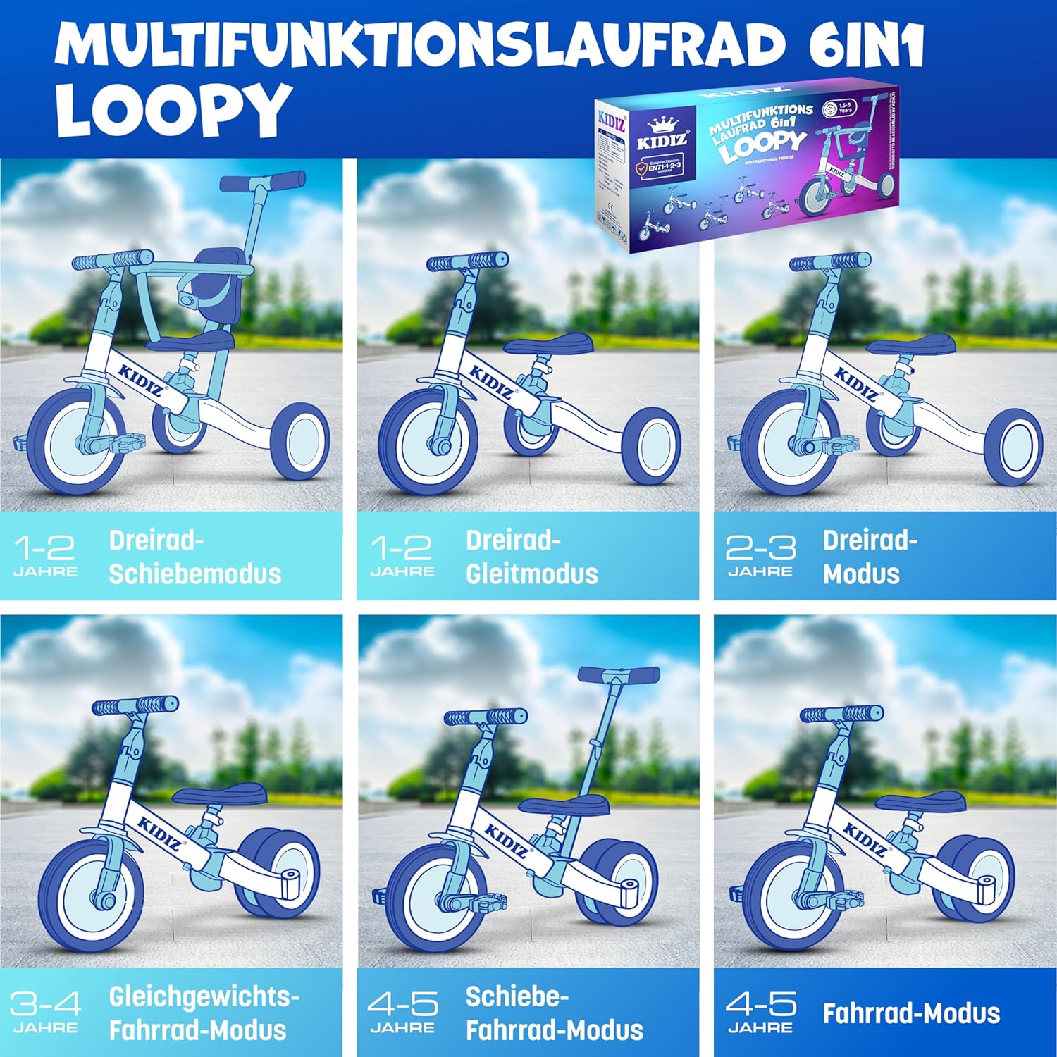 KIDIZ® Bicicleta de Balance 6en1 para Niños de 1 a 5 Años - Imagen 2